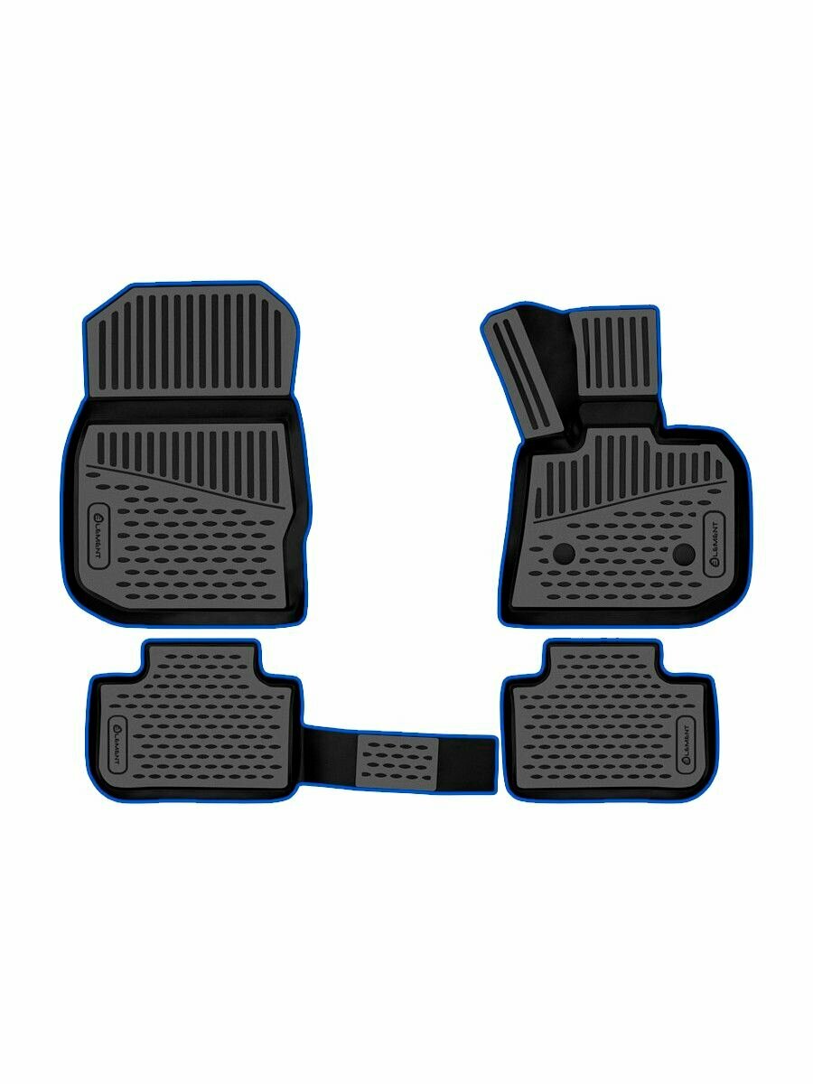 Коврики 3D в салон для BMW X3 (G01), 2017-2021, правый руль, кроссовер, Австралия, 4шт.(синий кант, полиуретан) / БМВ Х3
