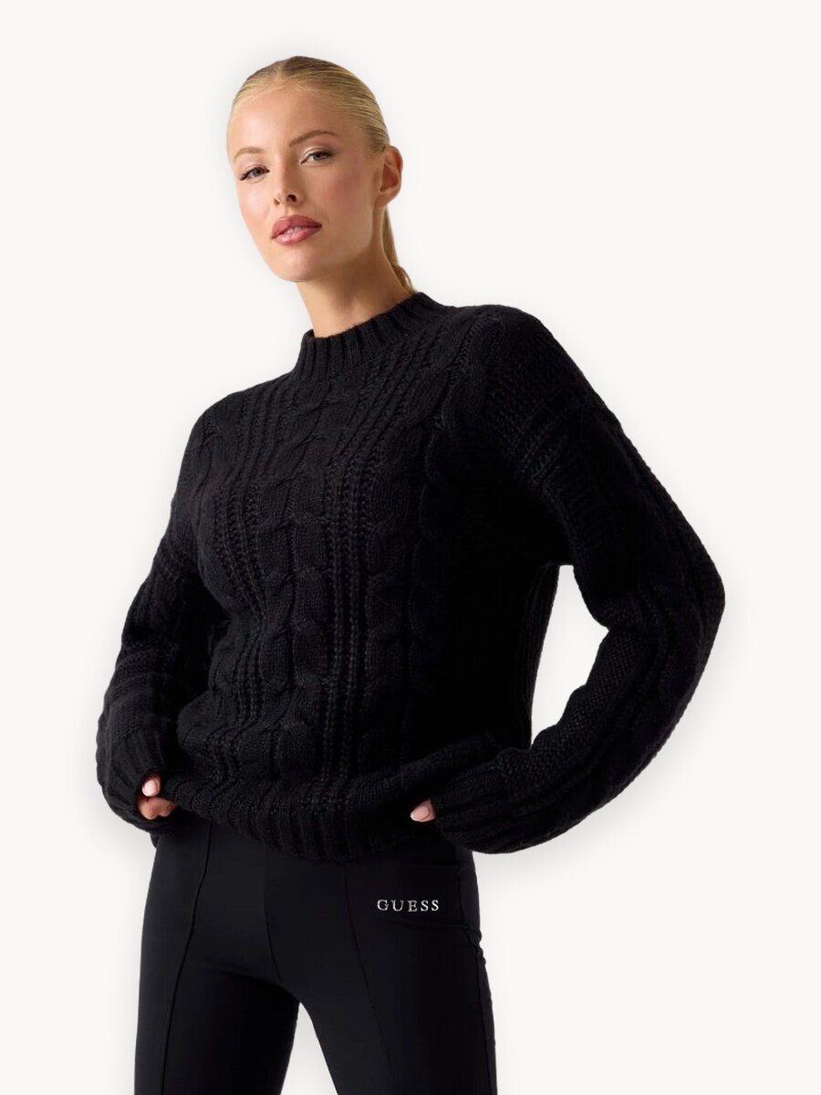 Свитер GUESS LS MOCK NECK NATHALIE SWTR, размер S, , черный