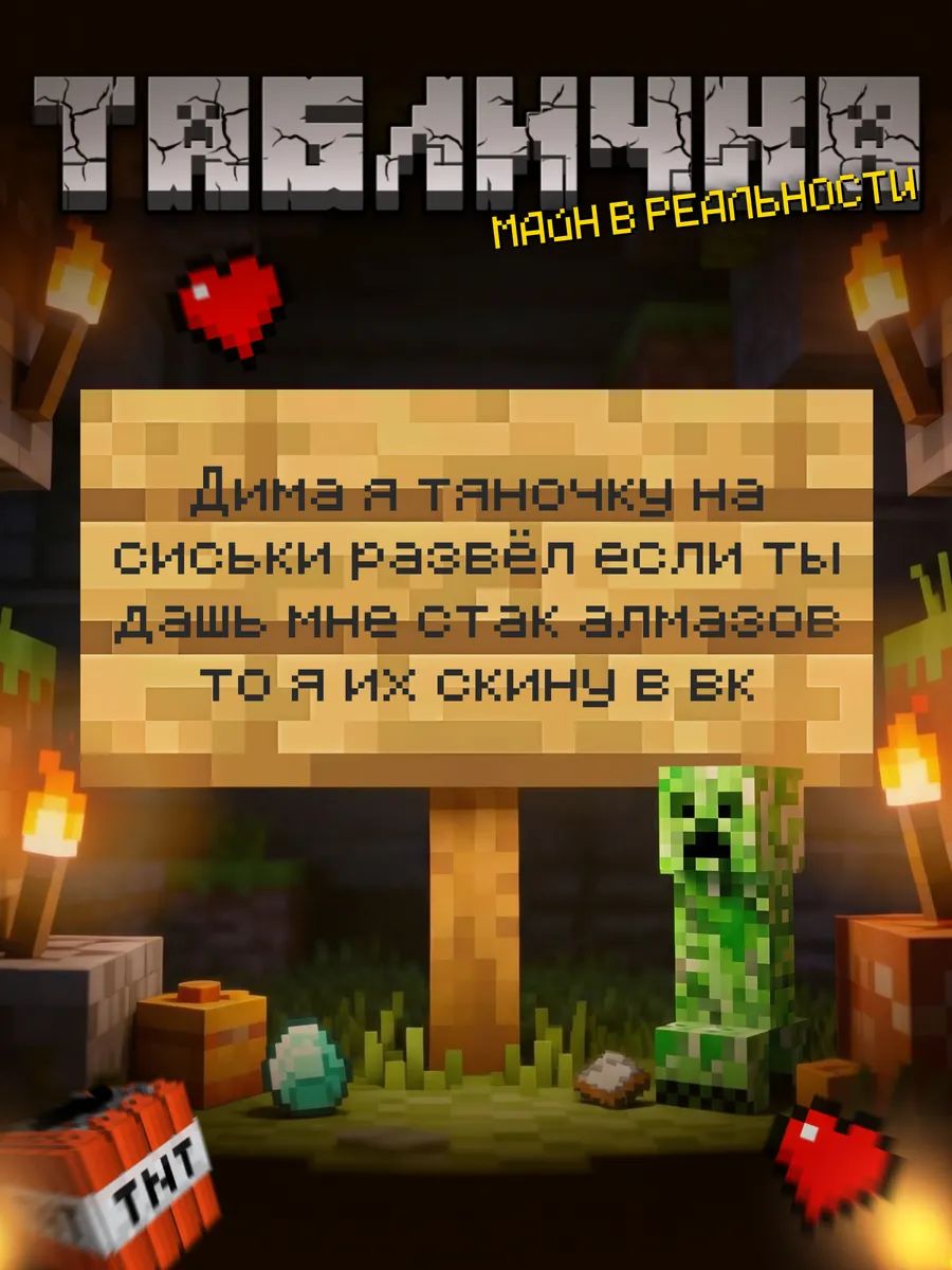 Табличка minecraft на дверь мем Дима я телочку развёл