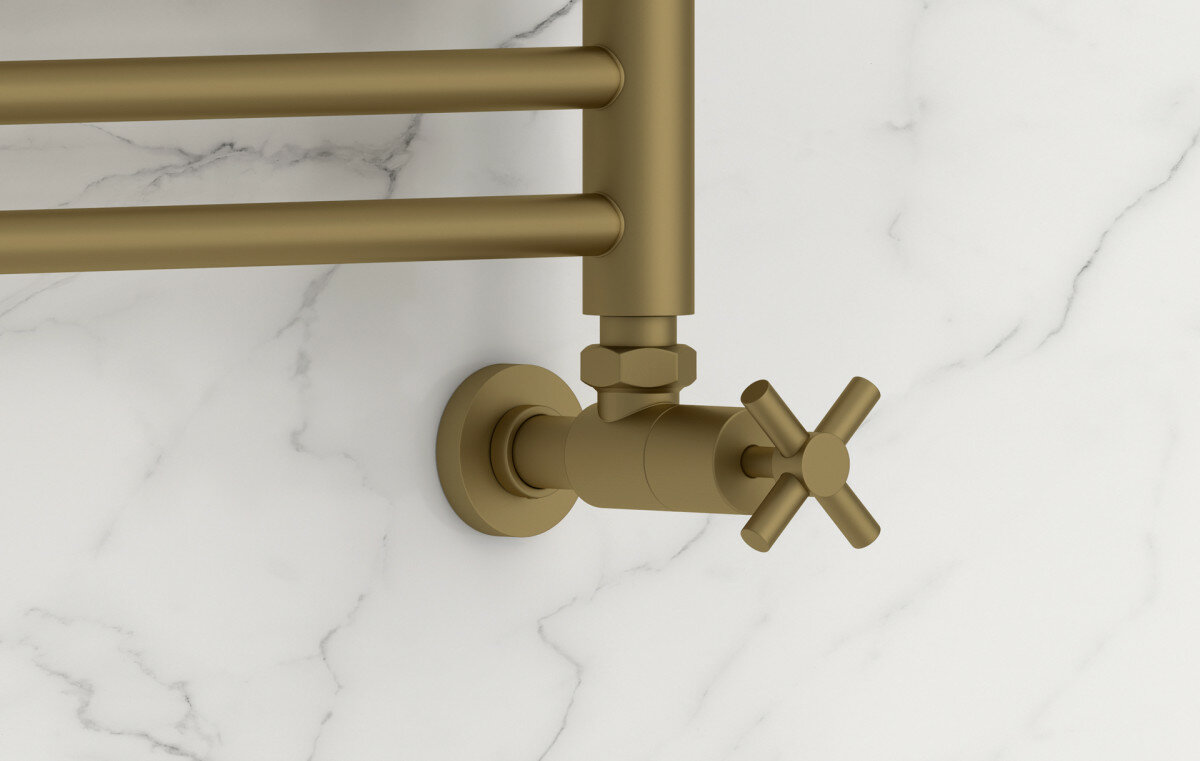 Вентиль Сунержа 032-1408-1212 Вентиль угловой, (крест) G 1/2" НР х G 1/2" НР, матовое золото