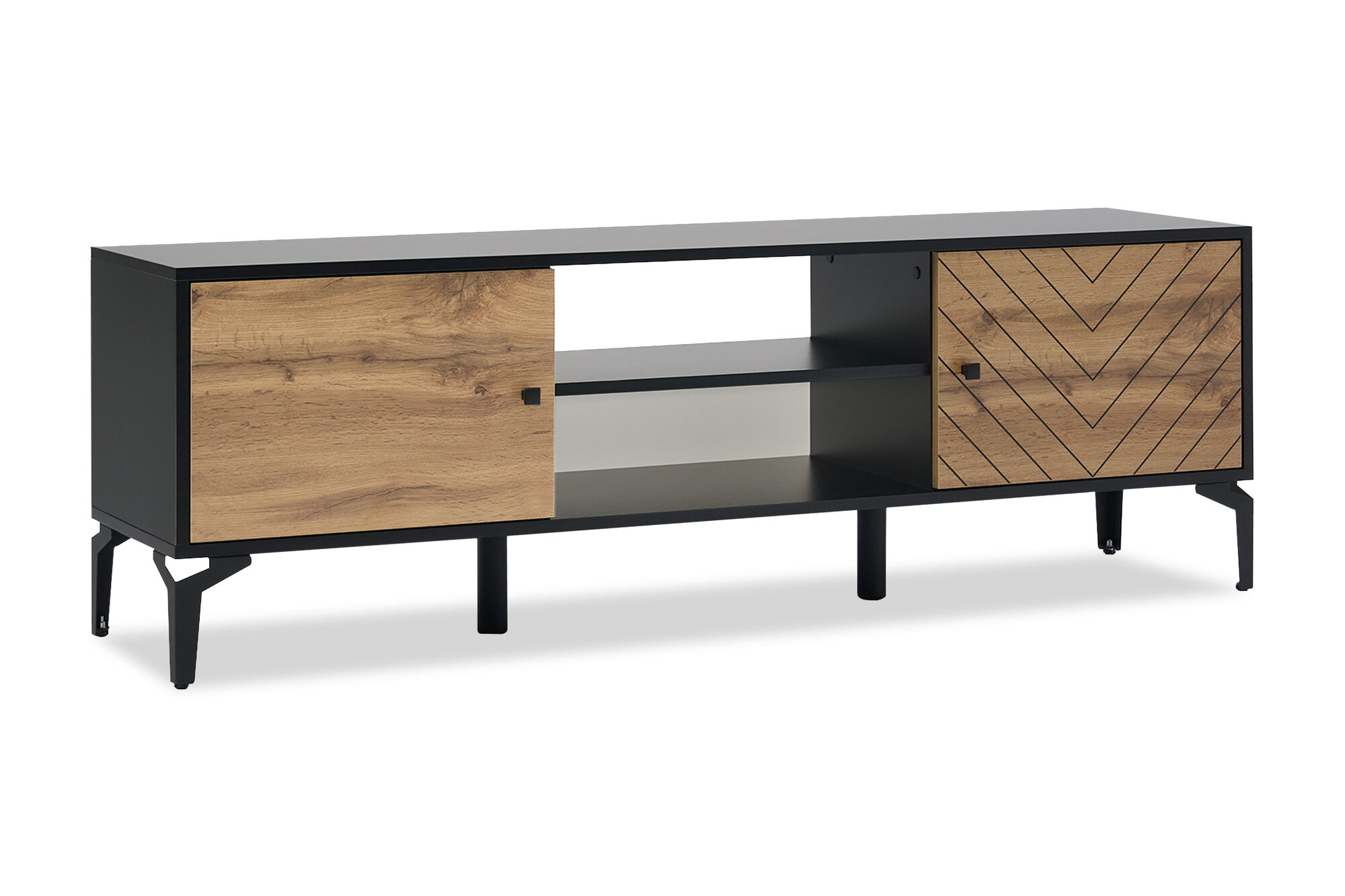 Тумба под телевизор напольная Нонтон Лофт, черный / дуб вотан, 154x38x50 см