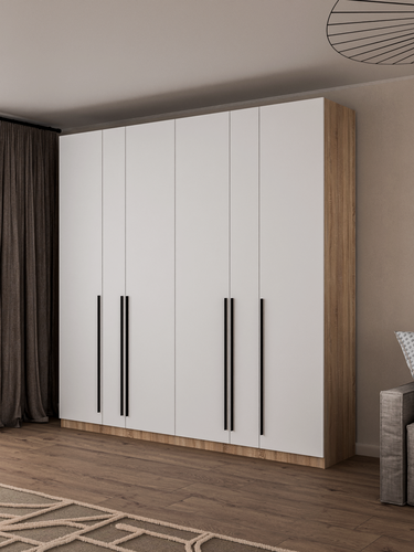 Изображение товара Шкаф распашной Teddy| Корпус ЛДСП Дуб Сонома| Фасад ЛДСП Белый| Ручка черная