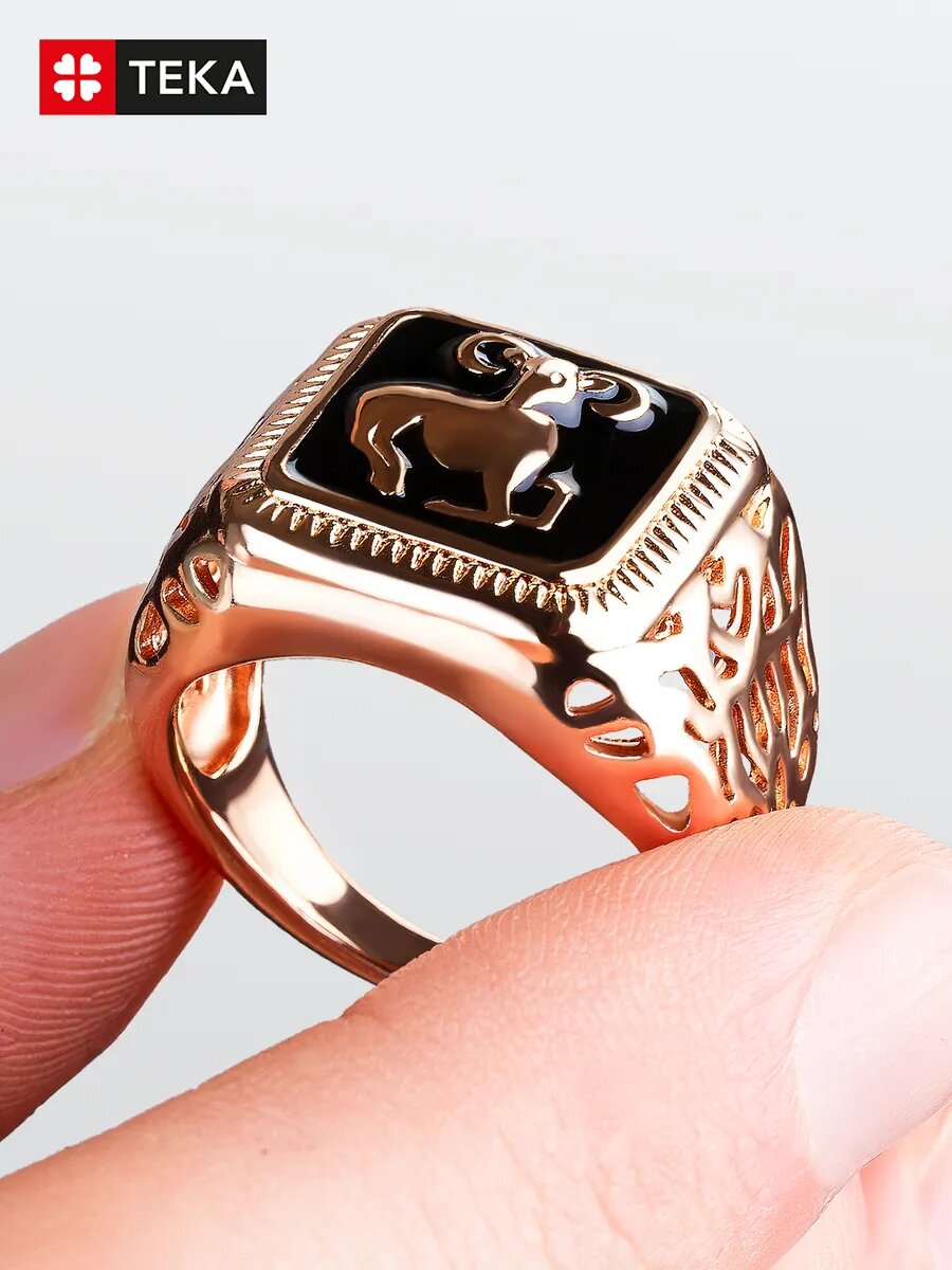 Печатка TEKA, эмаль, размер 20, черный, золотой — фото 1