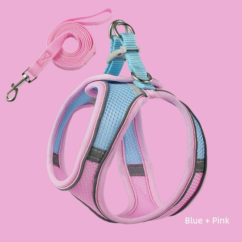 Нагрудный ремень для кошек и собак, сине-розовый сетчатый, большой размер, подходит для животных 11-15 фунтов, дышащий