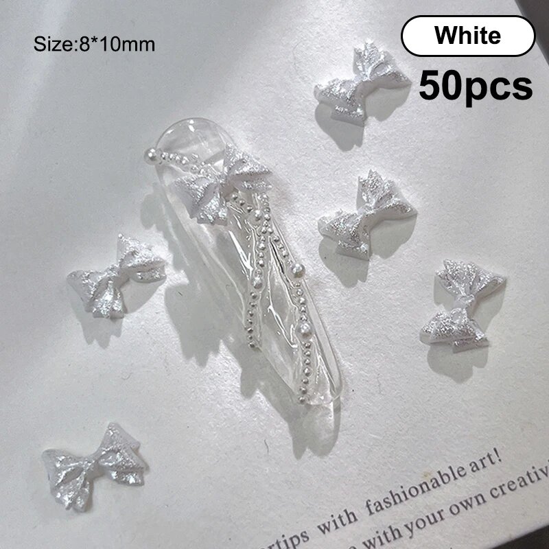 50 шт. белые 3D бантики для дизайна ногтей