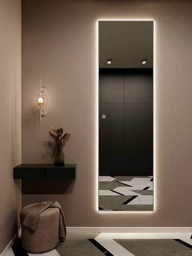 Изображение товара Зеркало настенное 220х60 см. серебро с подсветкой сенсорное в алюминиевой раме интерьерное BLX MIRROR