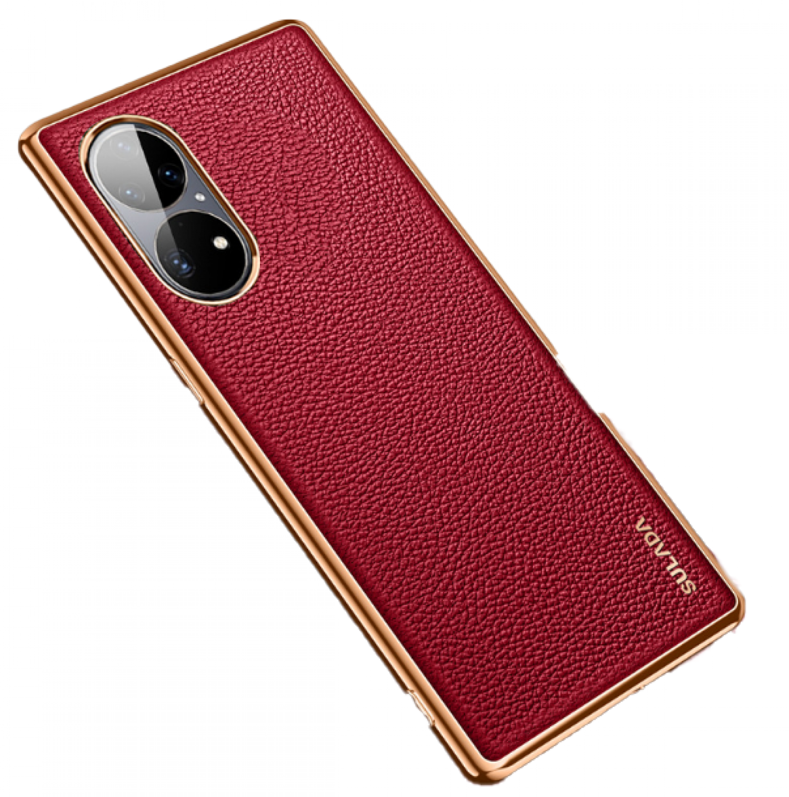Задняя панель-крышка MyPads для Huawei P50 Pro металлическая с красной кожей
