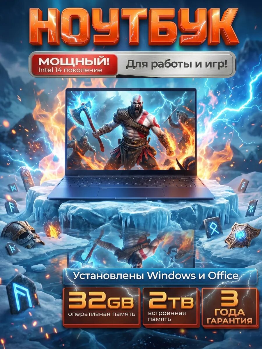 Ноутбук Intel Core i7-14700HX, 32GB RAM, 2048GB SSD, 2026 + Windows, Office