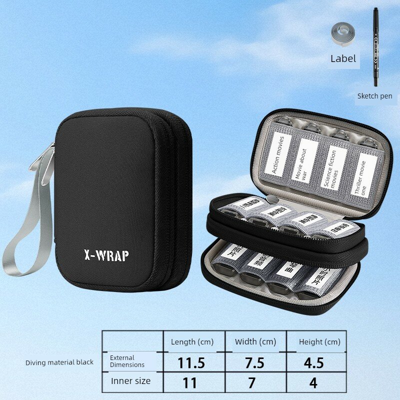 Черный оксфордский чехол для USB-накопителей, двойной слой, 16 отсеков, ударопрочный с магнитными этикетками