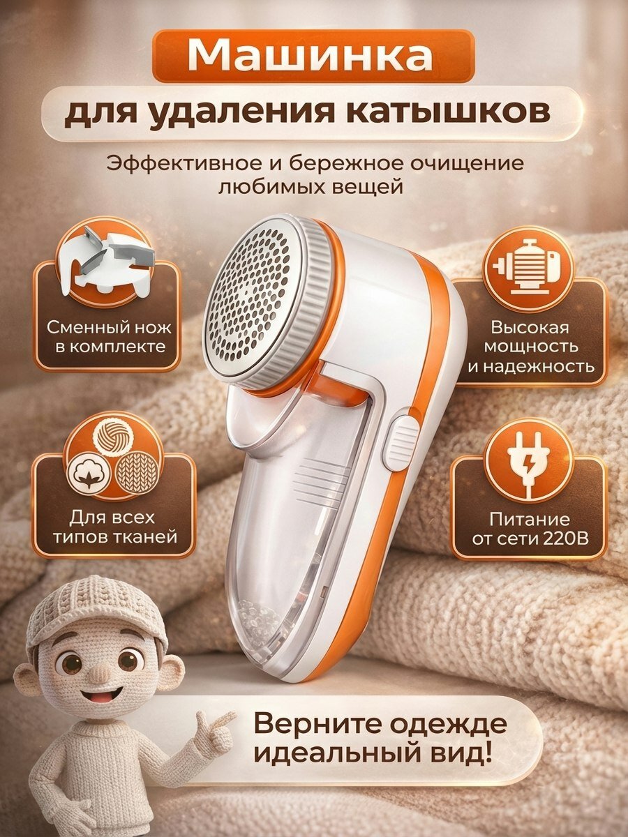 Машинка для удаления катышков с одежды проводная, портативная Миниклинер от сети с контейнером, катышкорез электрическая ручная сетевая