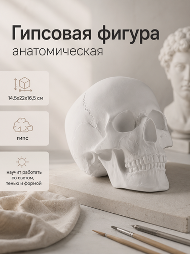 Изображение товара Гипсовая фигура анатомическая: череп анатомический, 14.5 х 22 х 16,5 см