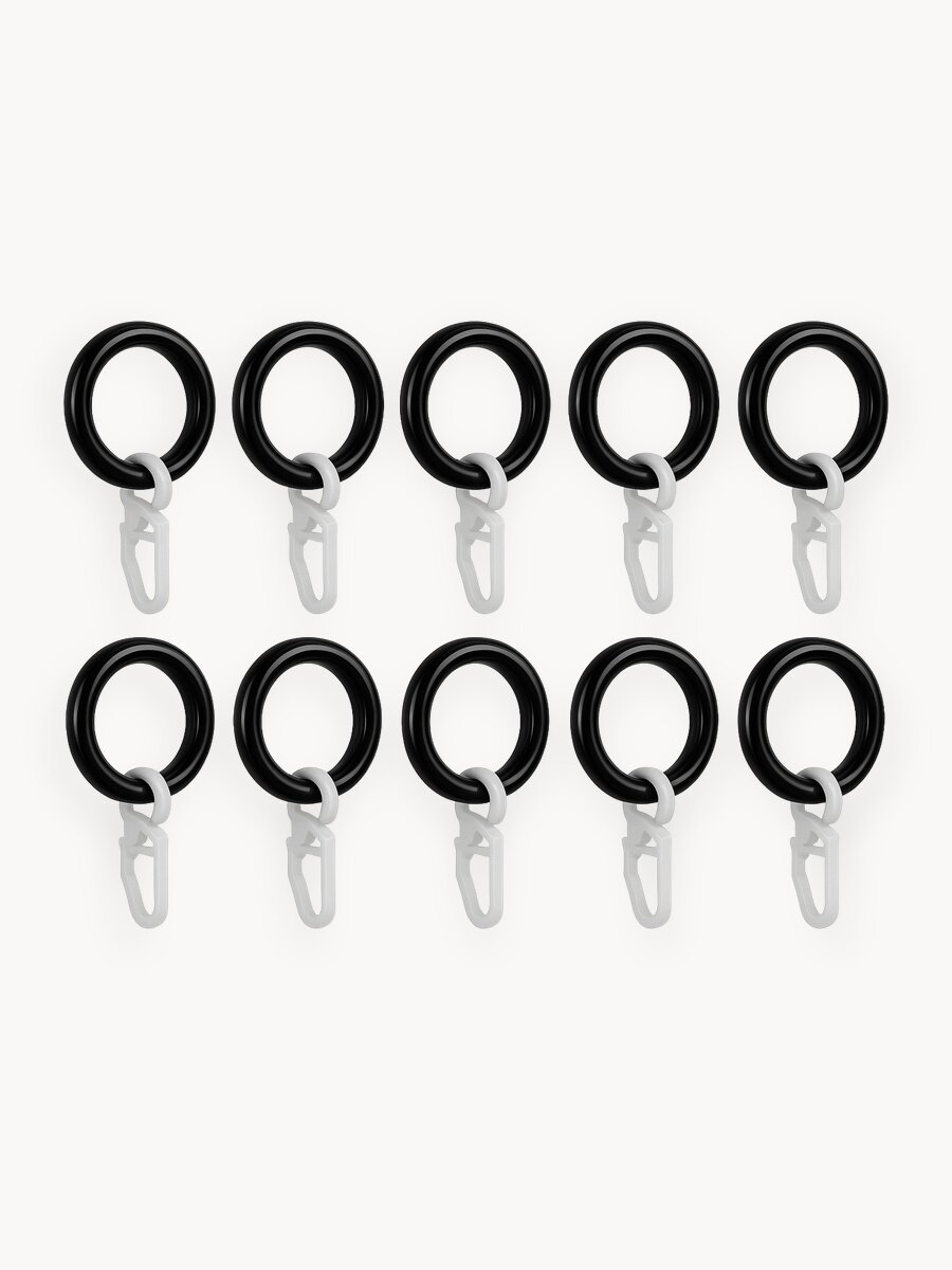 Кольца Арт-Декор для штор с крючком, диаметр 20 мм, черный, 10 шт.