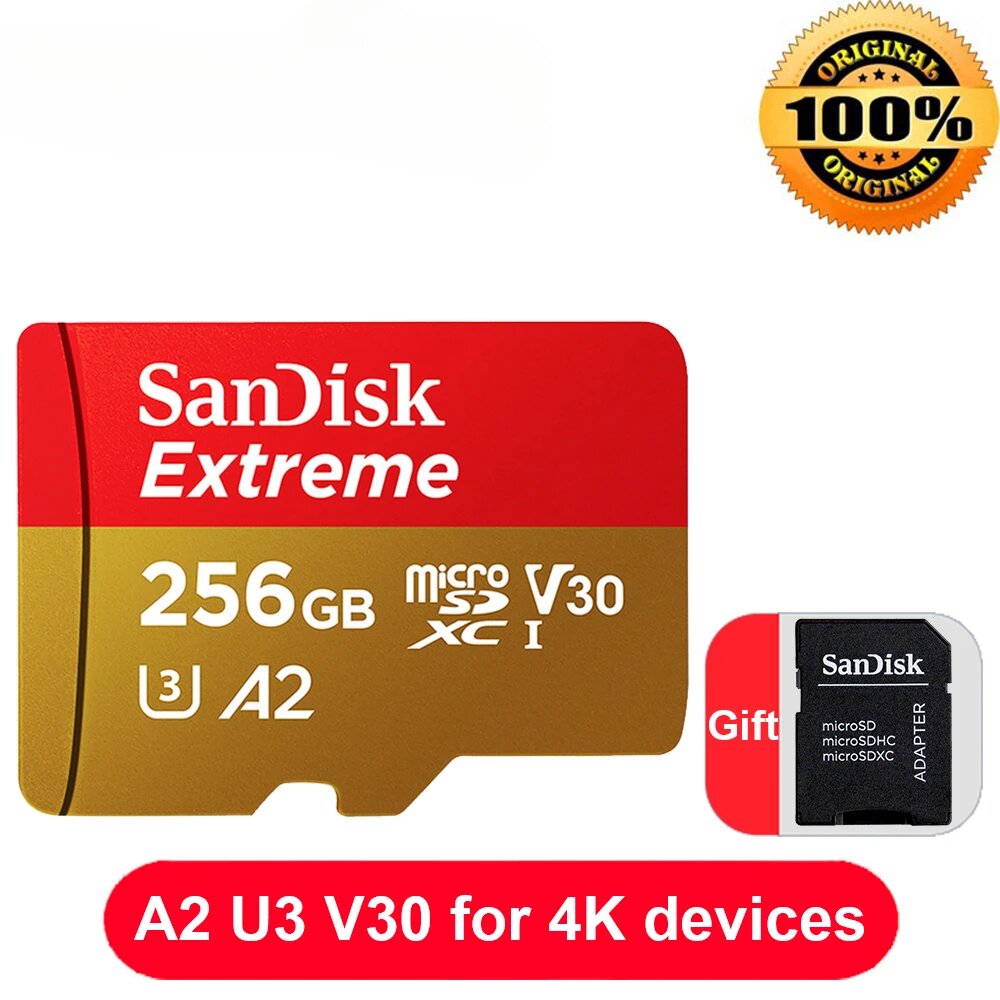 Карта памяти Extreme microSDXC/HC, оригинальная карта памяти A2 A1 U3 UHS-I, USB 3,0, 4K, флеш-карта micro SD для камеры GoPro DJI Nintendo, 256GB