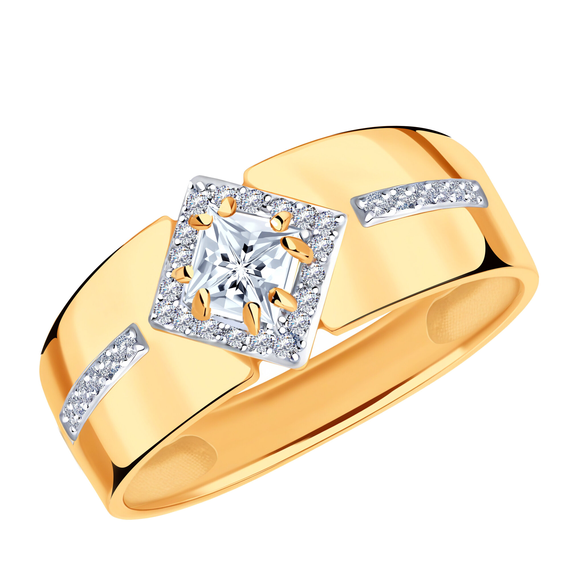 Кольцо широкое Diamant online, красное золото, 585 проба, фианит