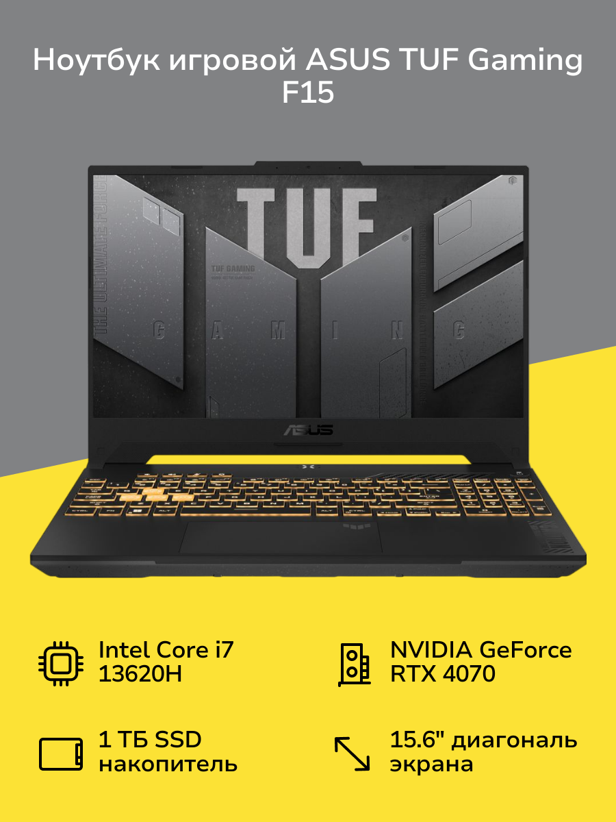 Ноутбук игровой ASUS TUF Gaming F15 FX507VI-LP145/15.6"/Core i7-13620H/16/1TB/RTX 4070/NoOS/Grey (90NR0FH7-M00910)
