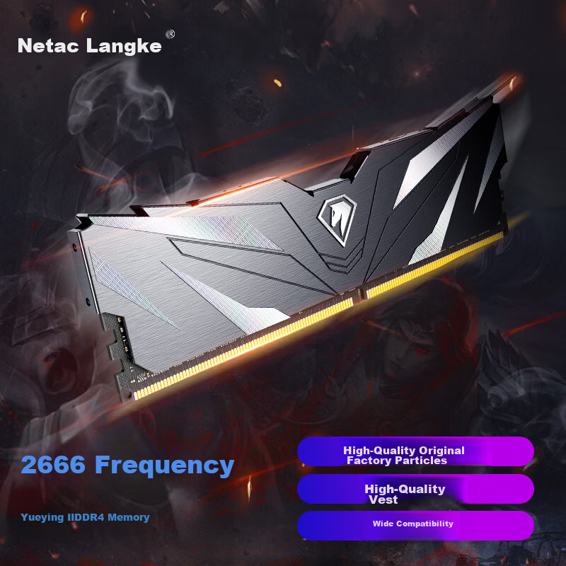 Netac 16GB DDR4 2666 Desktop Memory Module, Yuanying II Series, Gaming Armor - Selected Chips (C19) Black