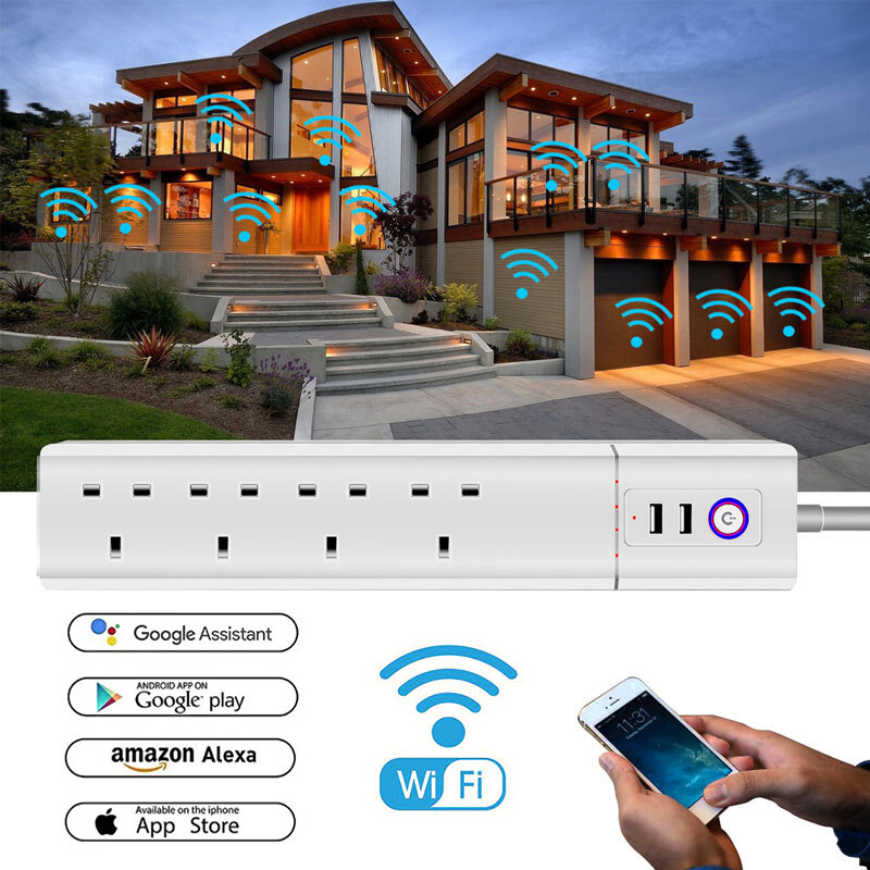 Wi-Fi Smart Power Strip Сетевой фильтр Сетевой фильтр с вилкой UK Удлинители Независимый выключатель Беспроводной пульт дистанционного управления от Alexa Google Home