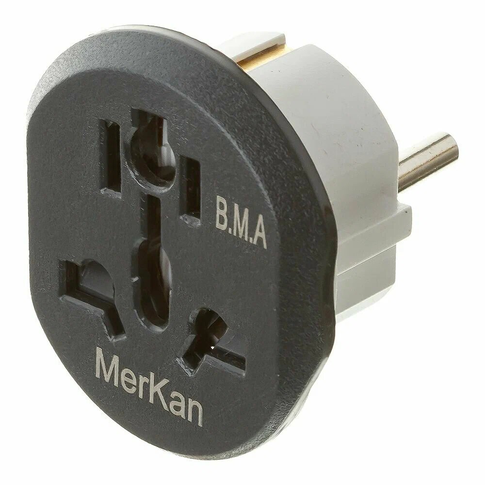 Переходник сетевой Merkan KT-168, 16 A, 2500Вт, универсальный, 220-250В, белый/серый