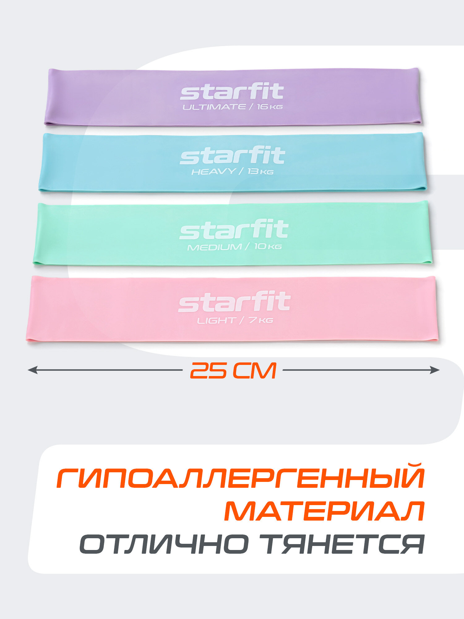 Мини-эспандеры для фитнеса STARFIT ES-203, пастель, 4 уровня нагрузки — фото 1