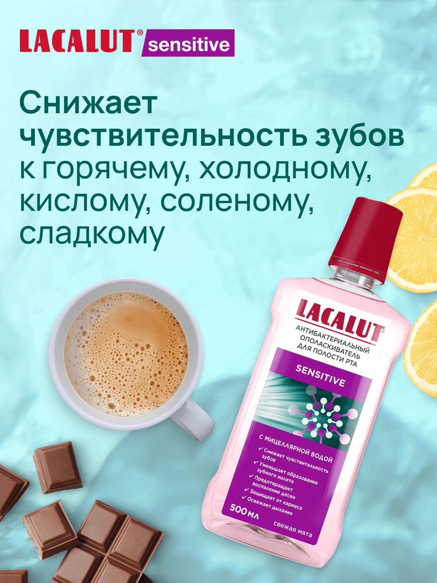 Картинки LACALUT® sensitive антибактериальный ополаскиватель для полости рта, 500 мл