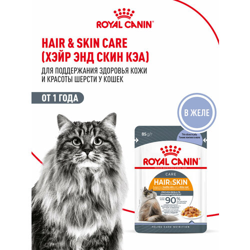 Влажный корм в желе для кошек Royal Canin Hair and Skin (Хэйр энд Скин кэа) для здоровья шерсти в возрасте от 1 до 7 лет, 28*0,085 кг