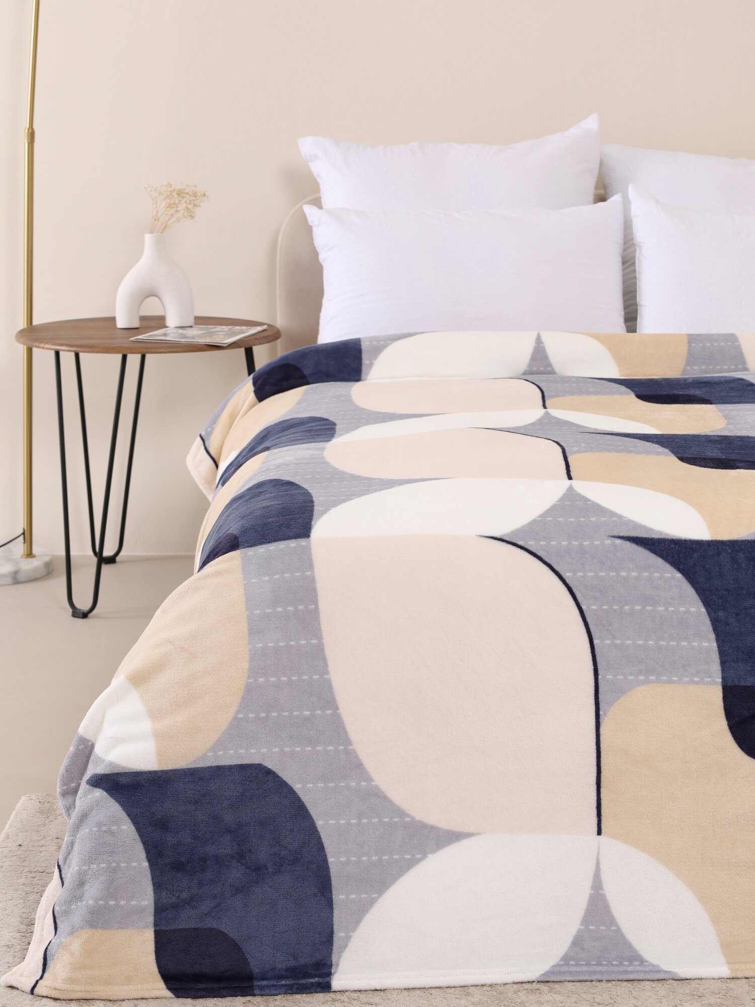 Плед 200х220 Павлина Абстракция синий бежевый, евро, евростандарт — фото 1