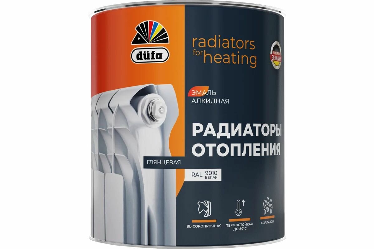 Эмаль для отопительных приборов алкидная Dufa Радиаторы отопления глянцевая RAL9010 белая 2 л