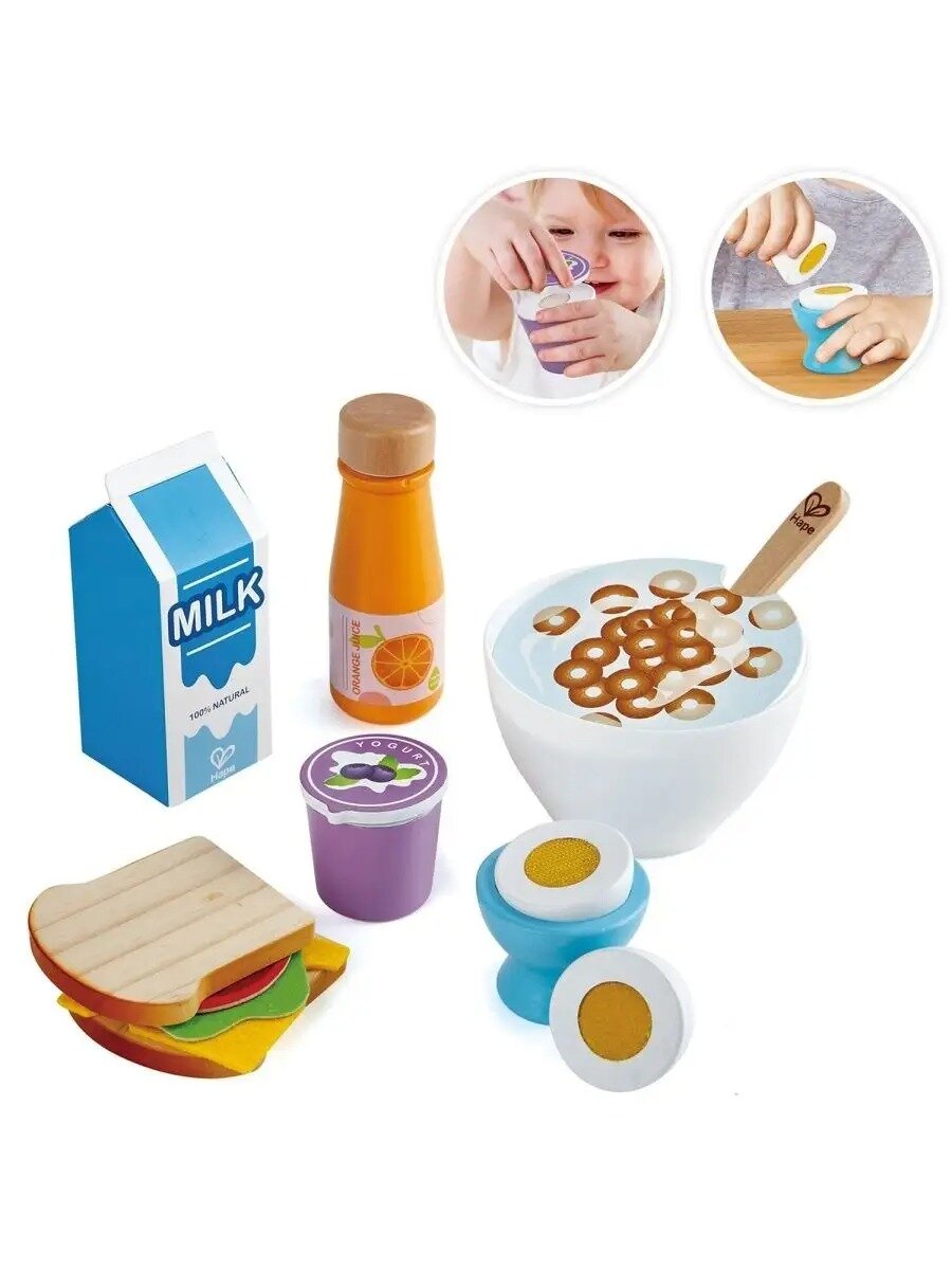 Набор игрушечной еды и посуды Hape "Вкусный завтрак" E3172_HP — фото 1