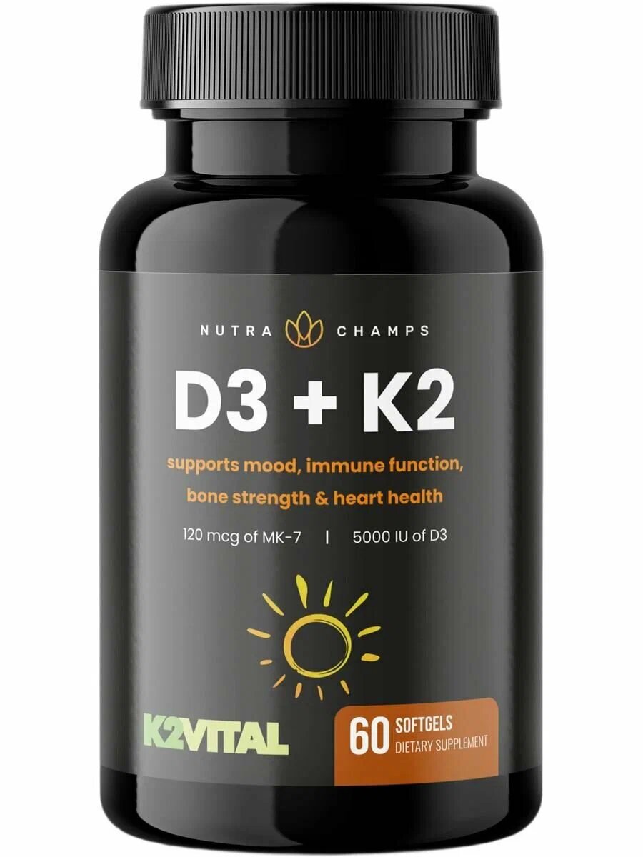 Nutra Champs, Витамины D3 + K2, 60 капсул