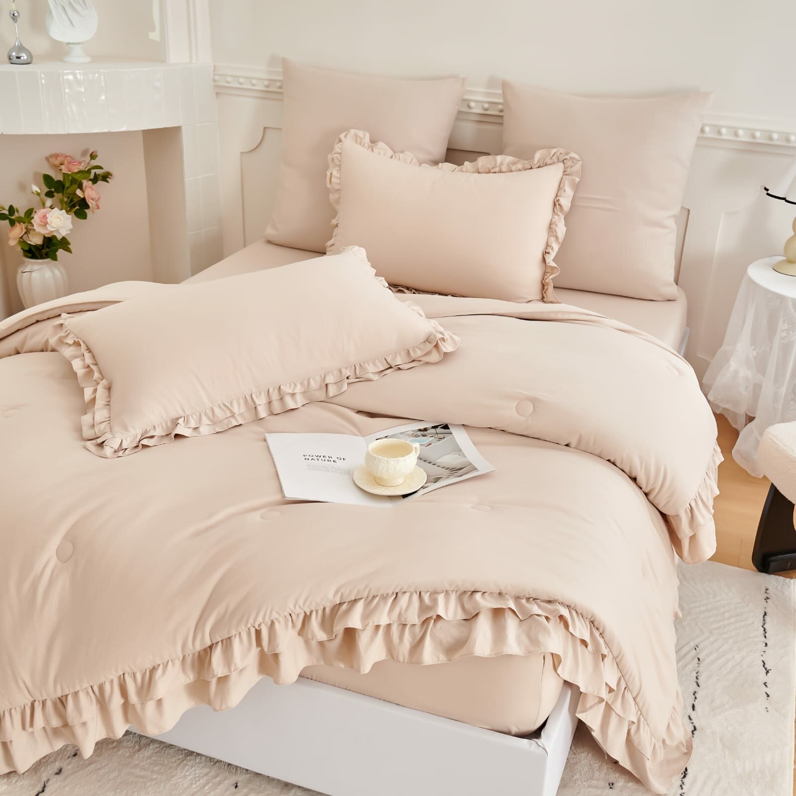 Постельное белье с одеялом евро, бархатный сатин, хлопок Рюши