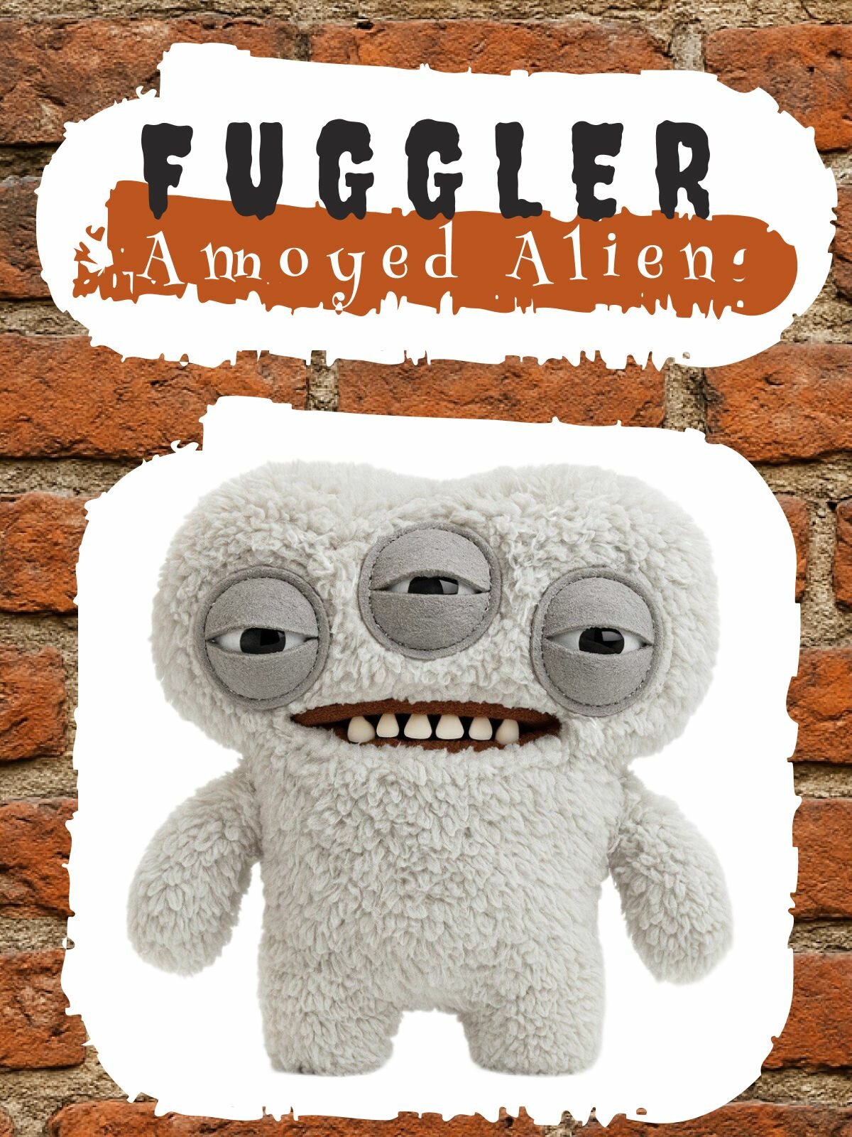 Fuggler Funny Ugly Monster серый плюшевый монстр с тремя глазами и зубастой улыбкой, Фуглер мягкая игрушка в коробке