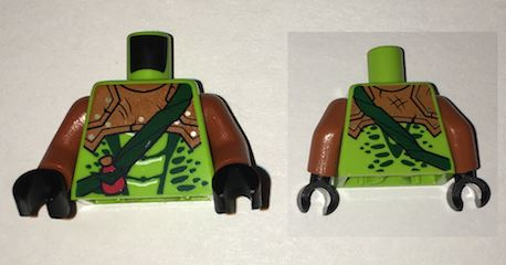 Torso Ninjago Snake with Dark Orange Armor, Dark Green Crossbelt and Red Vial Pattern (Zoltar) / Dark Orange Arms / Black Hands, 973pb2480c01 Lime U