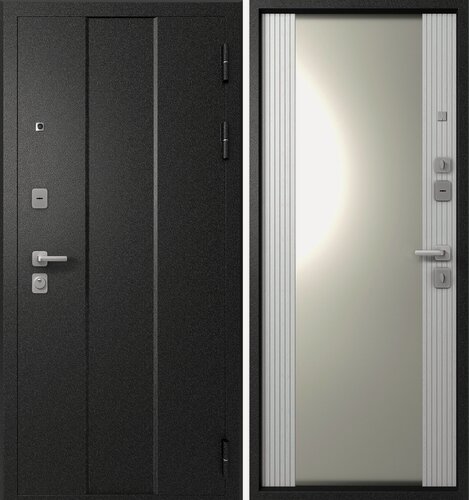 Изображение товара Дверь стальная Эталон М-5 Черный букле-Белый снег (зеркало) мат. хром кв. 960 правая