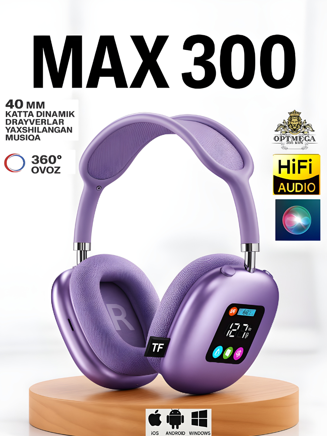 Наушники беспроводные Ai Max, шумоподавление, 20ч работы, пурпурные