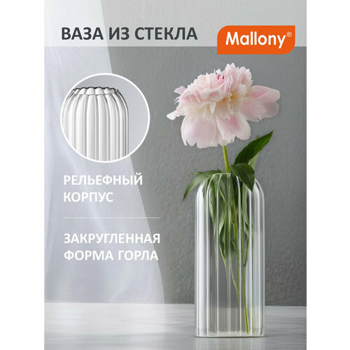фото Ваза для цветов mallony romantica, прозрачное рельефное стекло, объём: 1 л