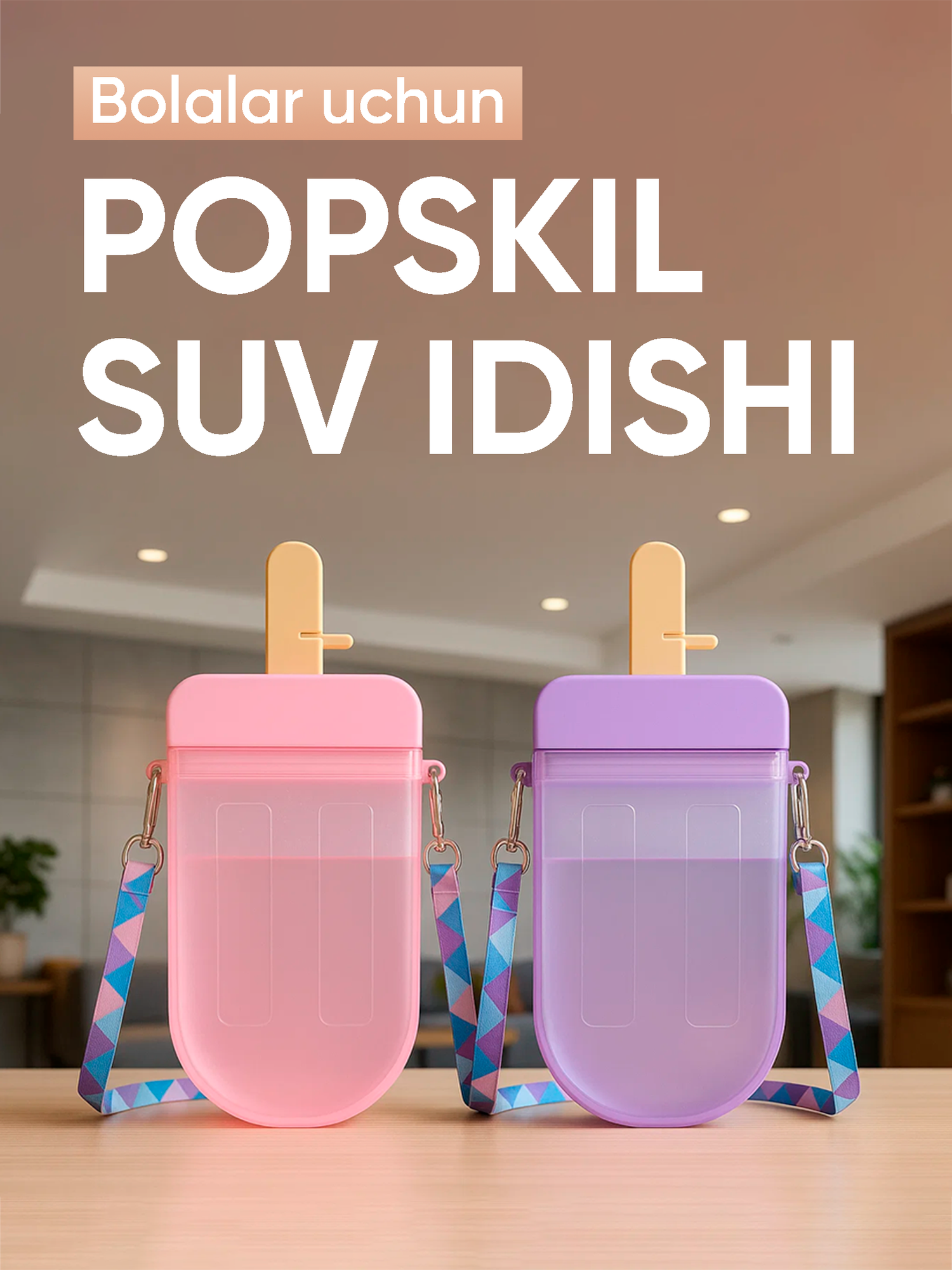 Детская бутылочка-фляга в форме мороженого с ремешком для напитков, удобная для прогулок, школы и путешествий