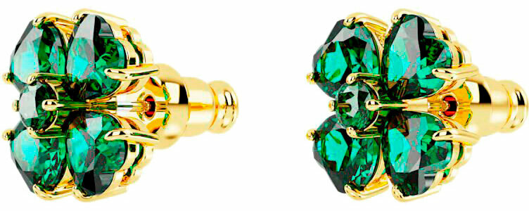 Серьги пусеты SWAROVSKI, кристаллы Swarovski, размер 12 мм, золотой, зеленый — фото 1