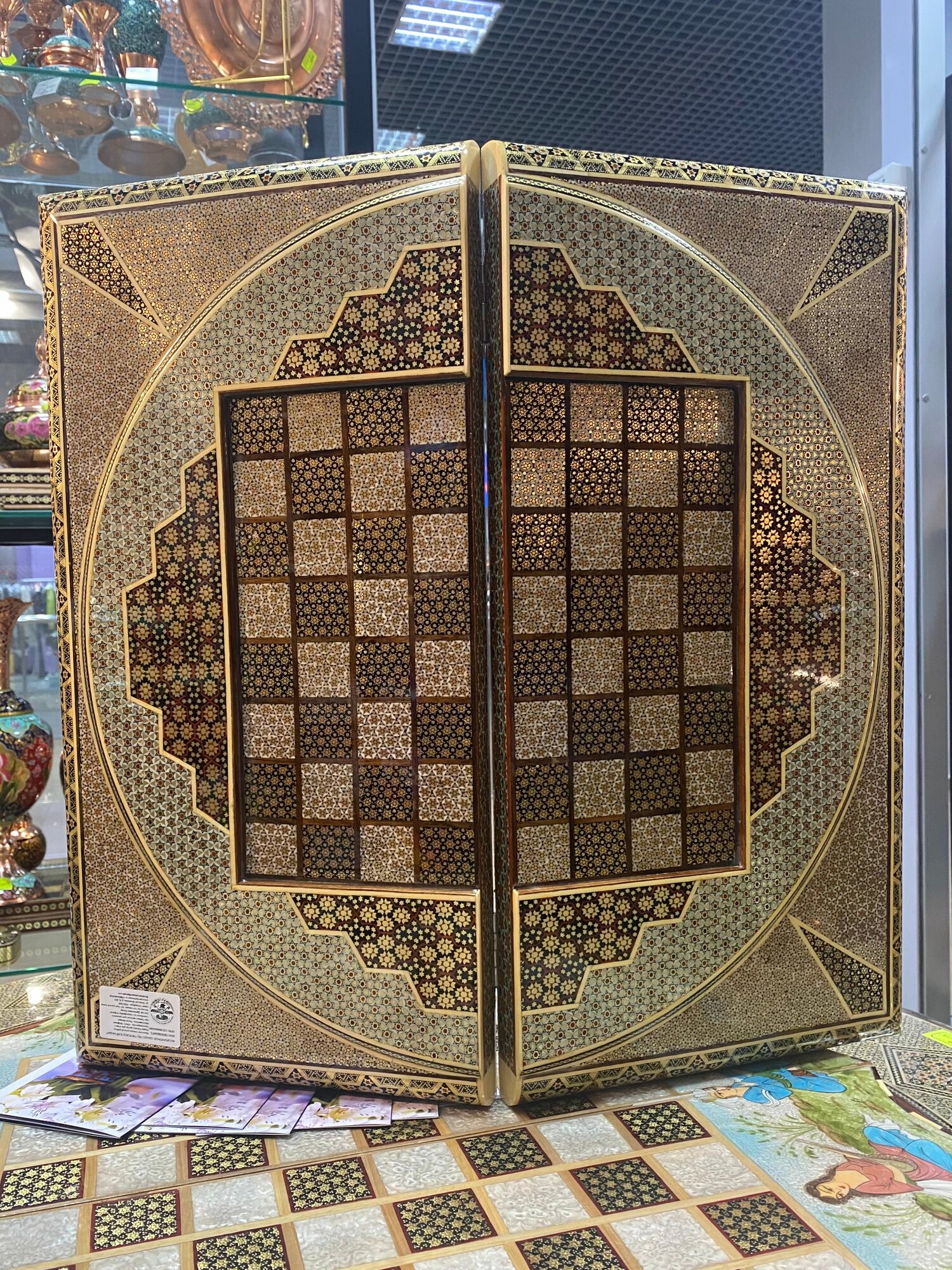 Шахматы-нарды Персидский базар Хатамкари, ручная работа, дерево, инкрустированные