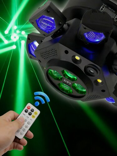 Изображение товара Светомузыка Tech Haven, 150W, LED, лазер, звуковое управление, пульт дистанционного управления, с подвижными головками