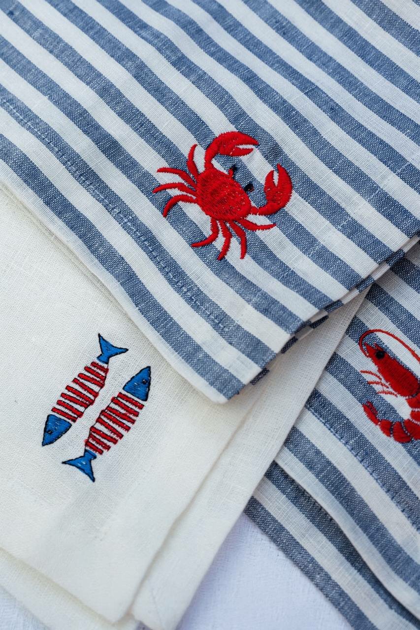 Набор из 3 полотенец льняных с вышивкой "Морской", 43*55 см