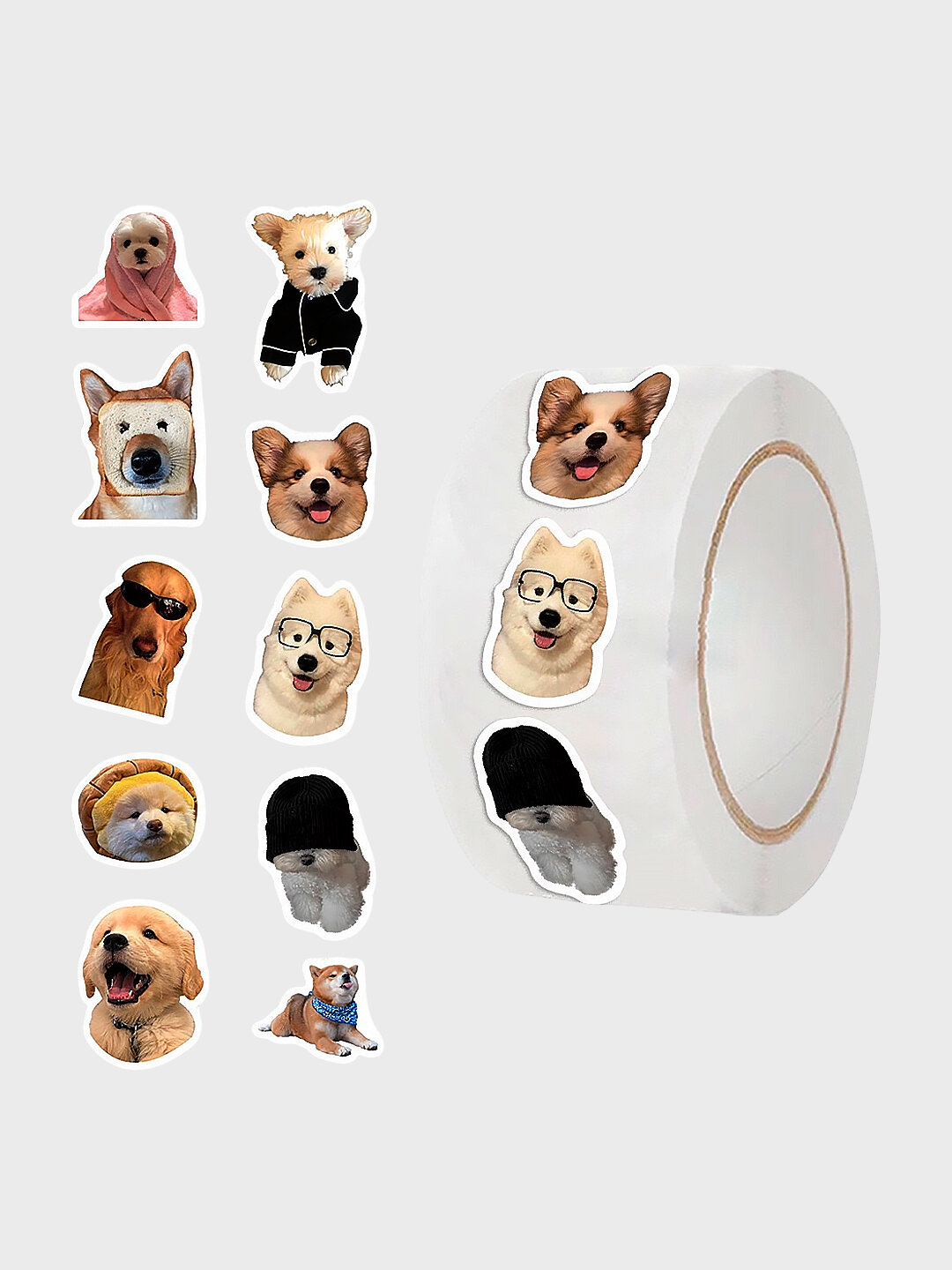 Рулонные стикеры наклейки, декоративные наклейки для упаковки, подарков и творчества Комплект 500 шт Собаки