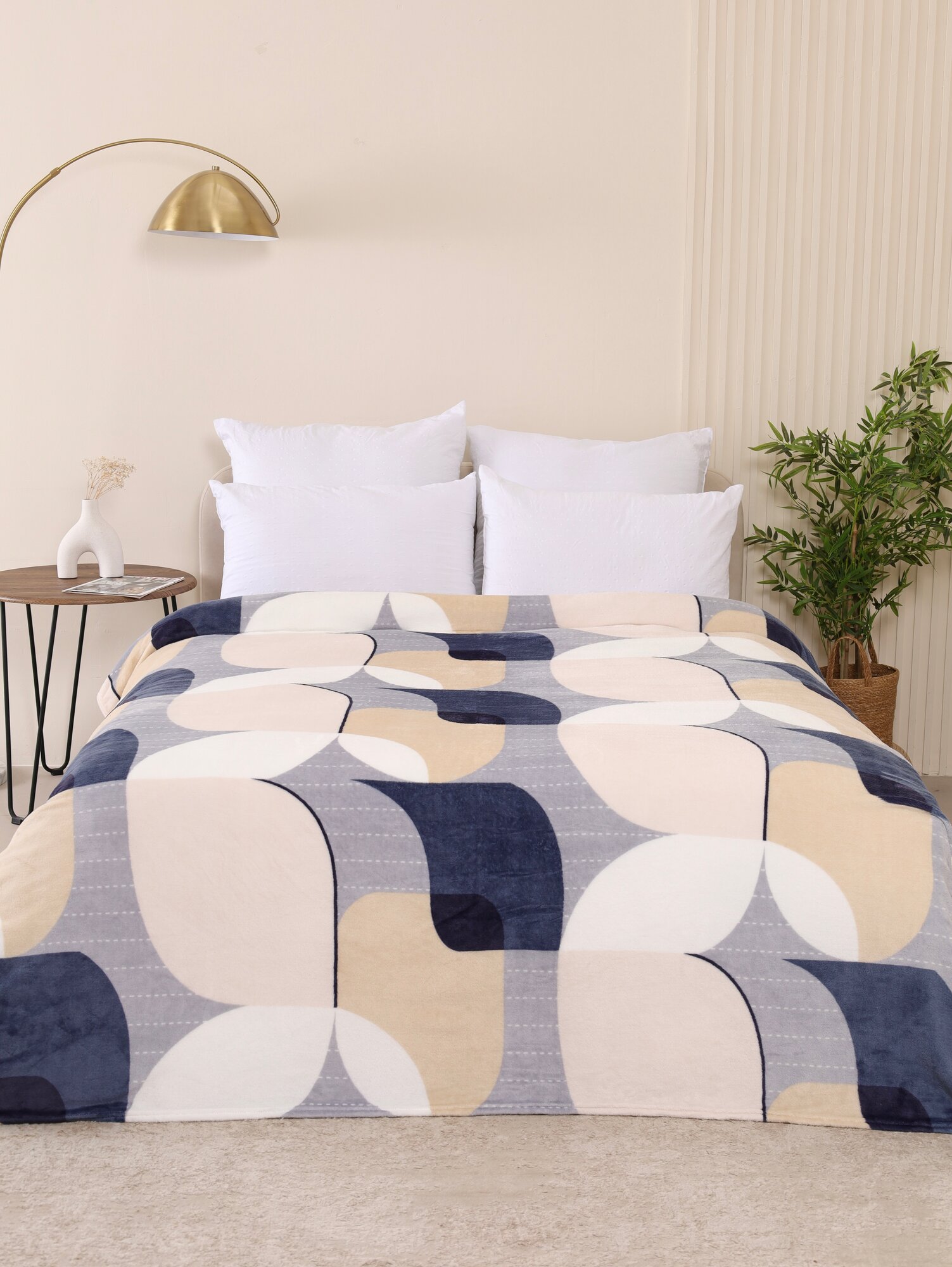 Плед 200х220 Павлина Абстракция синий бежевый, евро, евростандарт — фото 1