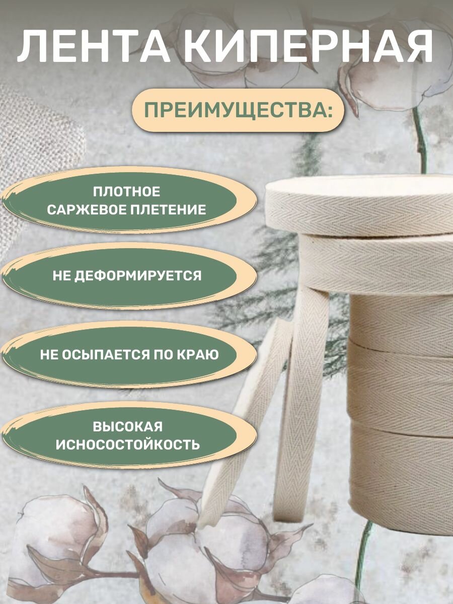 Лента киперная белая ширина 20 мм — фото 1