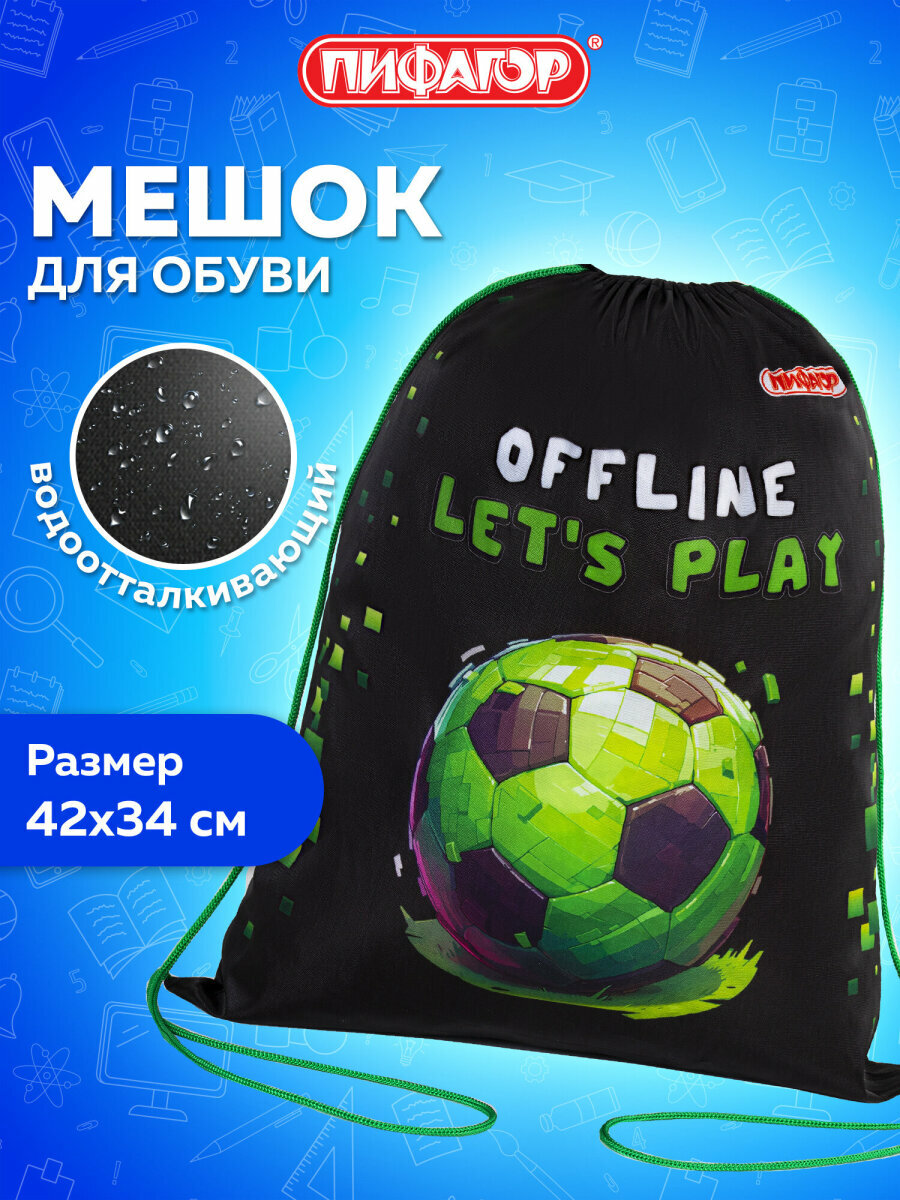 Мешок для обуви сумка для сменки в школу чехол детский плотный 42х34 см 1 отделение Пифагор 273424