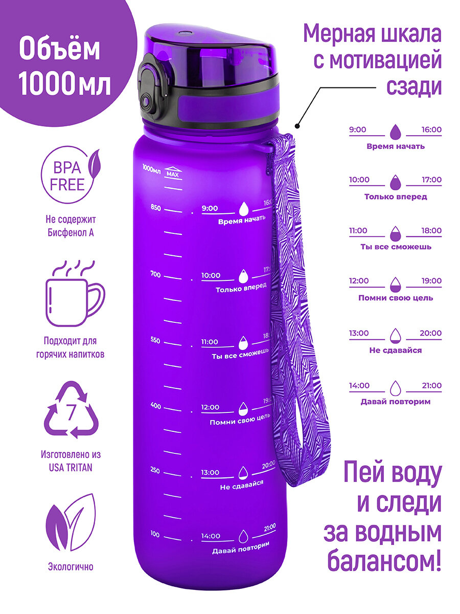 Бутылка для воды спортивная, для холодных и горячих напитков 1000 мл Elan Gallery "Style Matte" мотивационная лаванда