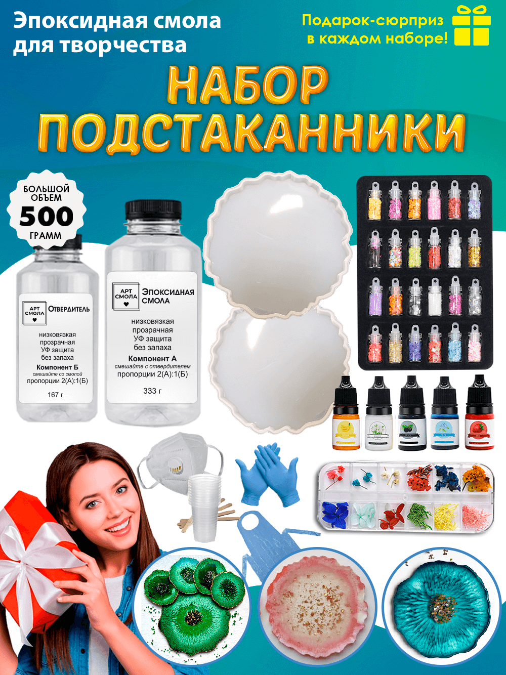 Эпоксидная смола для творчества. Набор для создания подстаканников из эпоксидной смолы