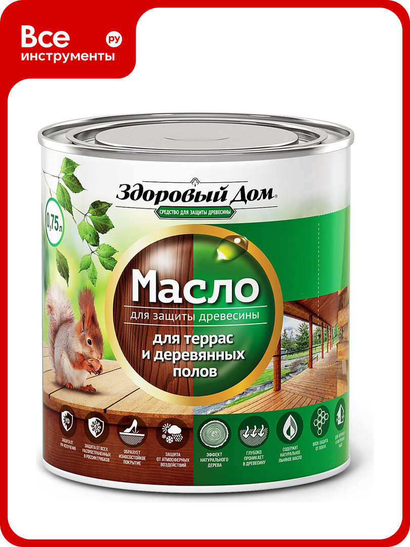 Масло для террас и деревянных полов Здоровый Дом палисандр 0 75 л Лк 00009568