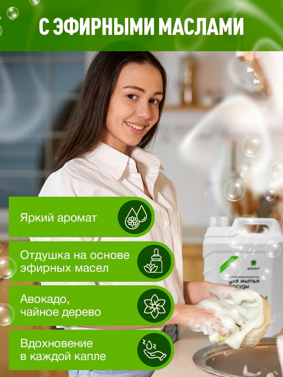 Средство для мытья посуды 5л Эко гель для посуды Зеленое яблоко GREENSON — фото 1
