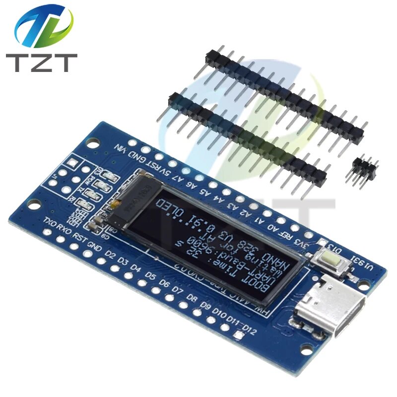 Nano V3.0 Atmega328P Ch340C Встроенный oled-дисплей 0,91 дюйма Разрешение 128*32 Iic I2C совместим с Arduino Nano V3.0