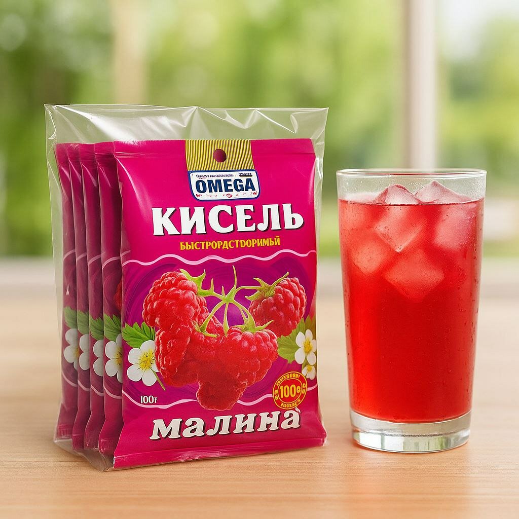 Кисель быстрорастворимый «Малина» OMEGA, 100 г — готов за 1 минуту, 7-10 порций